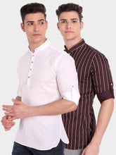 Mens Straight Strip Full Sleeve Kurta (Pack 2)